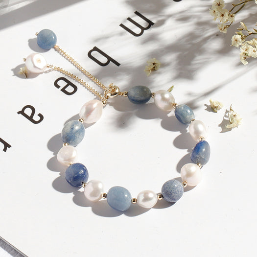 Blue Aventurine Freshwater Pearl Crystal Bracelet - Inner Manifestation