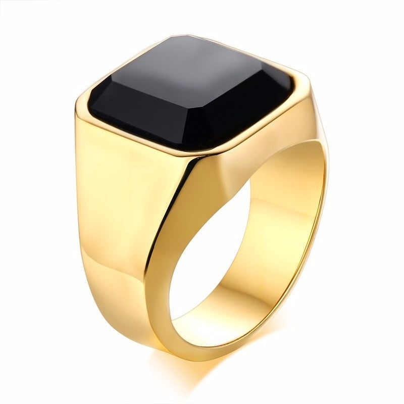 Dignified Black Carnelian Golden Square Signet Wealth Ring - Inner Manifestation