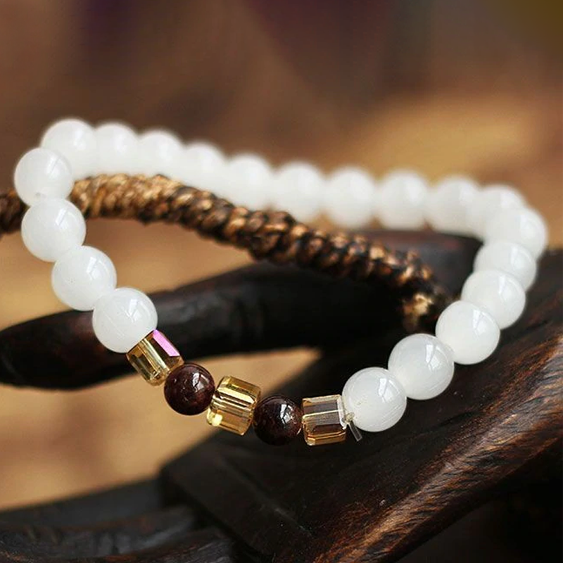 Natural White Chalcedony Positivity Bracelet - Buddha Prayers Shop