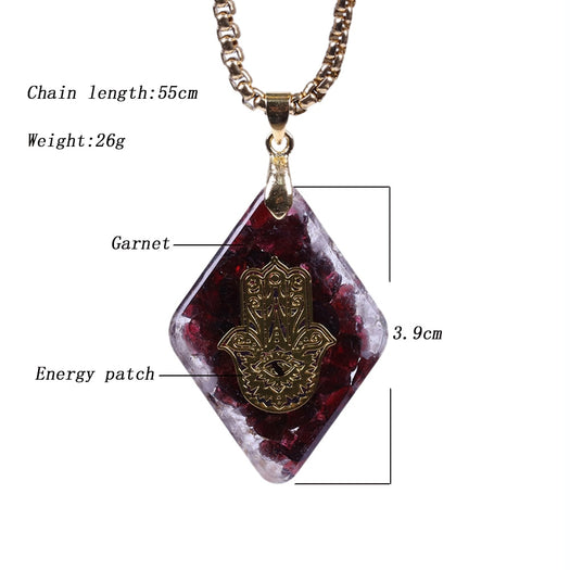 Hand of Fatima Orgonite Garnet Necklace - Buddha Prayers Shop