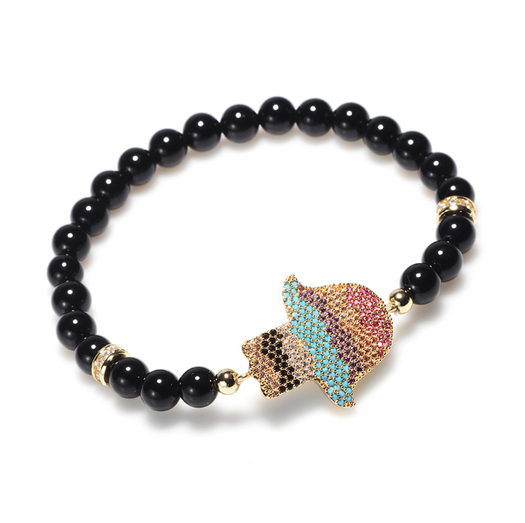 Natural Black Obsidian Hamsa Protection Bracelet - Limited Edition - Buddha Prayers Shop