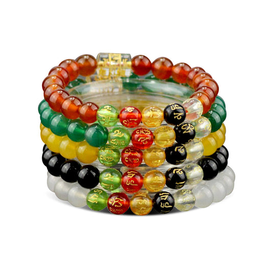 Bracelet - Wealth Carnelian Stones With Tibetan Om Mani Padme Hum Mantra Chakra Bracelet